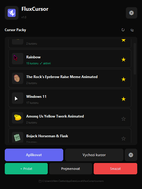 FluxCursor Hlavní okno